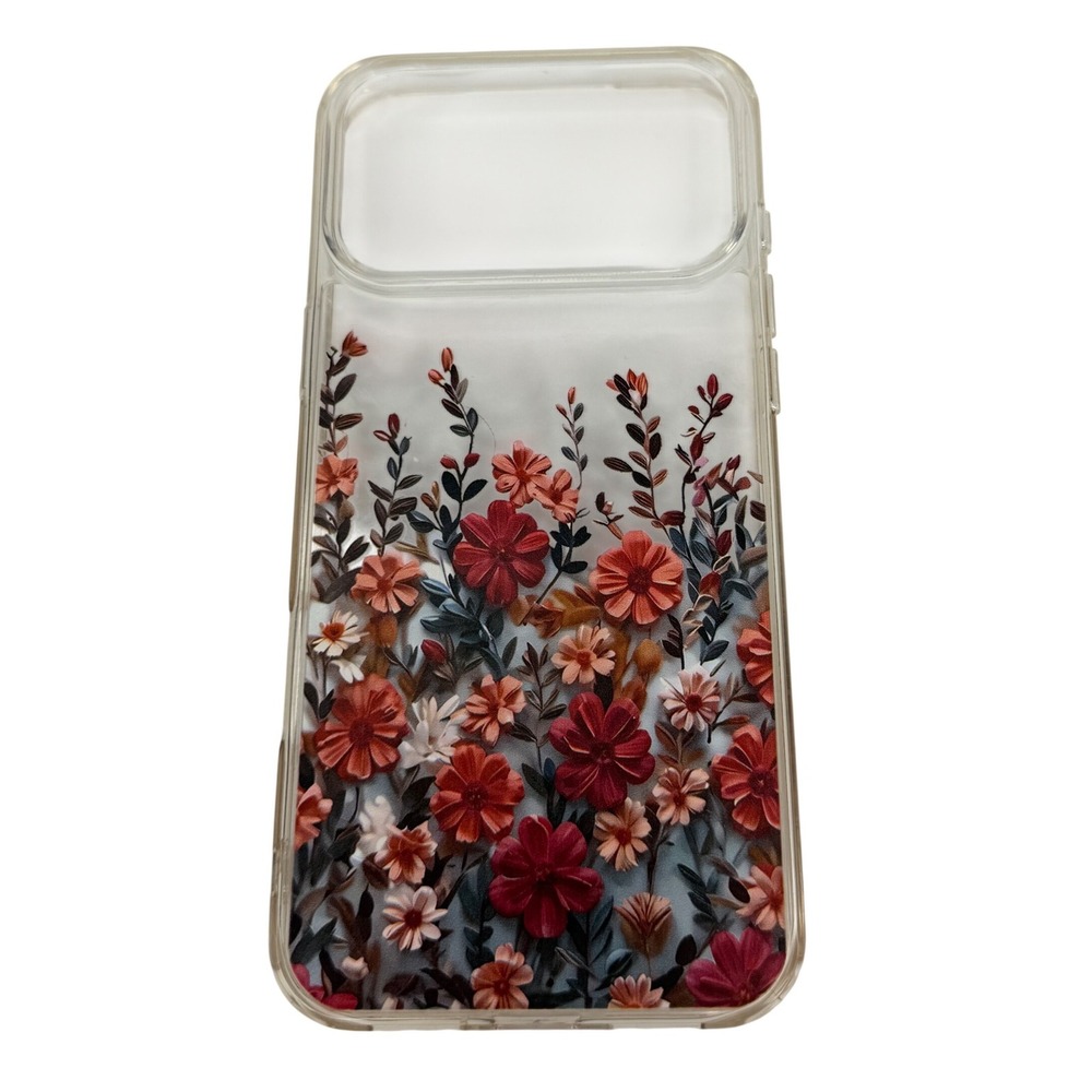 Clear‎ Floral iPhone 17 Pro Max Case Red Orange Wildflower Botanical Print Boho